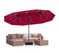 GOPLUS Parasol de Jardin Exterieur avec Pied, 4,7x2,8M Grand Parasol Double Face avec LED Solaires, Manivelle, 12 Baleines, Protection Solaire, pour Terrasse Patio Marché (Rouge)