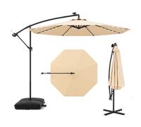 GOPLUS Parasol de Jardin Extérieur avec Pied, Grand Parasol Déporté 3x3M, avec 40 Lampes Solaires, Toile Inclinable, Manivelle, 8 Baleines, Anti-UV, pour Terrasse Cour Patio (Beige)