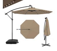 GOPLUS Parasol de Jardin Extérieur avec Pied, Parasol Déporté 3x3M, avec 40 Lampes Solaires, Toile Inclinable, Manivelle, 8 Baleines, Anti-UV, pour Terrasse Cour Patio (Café)