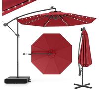GOPLUS Parasol de Jardin Extérieur avec Pied, Parasol Déporté 3x3M, avec 40 Lampes Solaires, Toile Inclinable, Manivelle, 8 Baleines, Anti-UV, pour Terrasse Cour Patio (Bordeaux)
