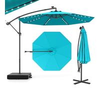GOPLUS Parasol de Jardin Extérieur avec Pied, Parasol Déporté 3x3M, avec 40 Lampes Solaires, Toile Inclinable, Manivelle, 8 Baleines, Anti-UV, pour Terrasse Cour Patio (Turquoise)