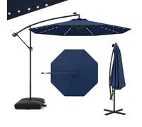 GOPLUS Parasol de Jardin Extérieur avec Pied, Parasol Déporté 3x3M, avec 40 Lampes Solaires, Toile Inclinable, Manivelle, 8 Baleines, Anti-UV, pour Terrasse Cour Patio (Bleu)