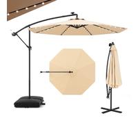 GOPLUS Parasol de Jardin Extérieur avec Pied, Parasol Déporté 3x3M, avec 40 Lampes Solaires, Toile Inclinable, Manivelle, 8 Baleines, Anti-UV, pour Terrasse Cour Patio (Beige)