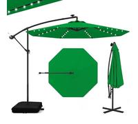 GOPLUS Parasol de Jardin Extérieur avec Pied, Parasol Déporté 3x3M, avec 40 Lampes Solaires, Toile Inclinable, Manivelle, 8 Baleines, Anti-UV, pour Terrasse Cour Patio (Vert)