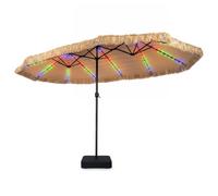 GOPLUS Parasol de Jardin Exterieur en Paille PE avec Pied et LED Coloré, 4,5x2,7M Grand Parasol Rectangulaire Double Exotique avec 12 Baleines, Manivelle, Protection Solaire, pour Plage Piscine Patio