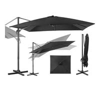 GOPLUS Parasol de Jardin Exterieur, Parasol Déporté 3x3M, avec Toile Inclinable à Double Couche, Manivelle, 8 Baleines, Rotation à 360°, Anti-UV, pour Balcon Terrasse Patio, Noir