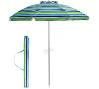 GOPLUS Parasol de Plage D.198CM,Tête Inclinable avec Auvent/Sac/Bord Drapé,Mât en Aluminium et 8 Baleines,Protection UV50+,Vert