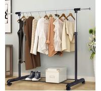 GOPLUS Penderie à Vetement à Roulettes-Portant à Vetements en Acier Robuste Surface Chromée Largeur et Hauteur Reglable