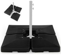 GOPLUS Pied de Parasol 4 Pièces, Support de Parasol Rempli d'eau 20L et Sable 129KG, Dalle Parasol Déporté Carrées avec Becs à Remplissage Facile, Noir