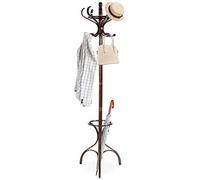 GOPLUS Porte-Manteau sur 3 Pieds avec Support Parapluie, 2 Niveaux et 12 Crochets, 3 Coulours, Support Manteau Perroquet en Bois Courbe, Hauteur de 182CM, pour Entrée, Salon et Bureau (Brun rouge)