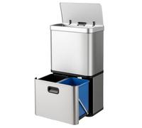 GOPLUS Poubelle Automatique 56L en Acier Inoxydable avec Capteur de Mouvement,2 Bacs de Tri 10L Amovibles,Argent