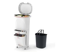 GOPLUS Poubelle Cuisine 42 L, Poubelle Tri Selectif à 3 Niveaux avec 2 Seaux Amovibles 12Lx2, Tiroir 4L, Compartiment Incliné 14L,Poignées, Pédale, Récipient Déchets (42L|1 Couvercles,Blanc|4 Bacs)
