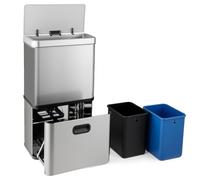 GOPLUS Poubelle Cuisine 60L Totale en Acier Inoxydable Automatique, Argent | Poubelle Tri Selectif Étroite, 3 Compartiments Amovible, Anti Odeurs, Bacs de Tri Amovible, Capteur de Mouvement, Cuisine