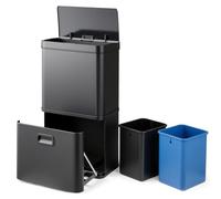 GOPLUS Poubelle Tri Selectif 56 L en Inox, Poubelle Cuisine Automatique avec 2 Bacs de Tri 10L Amovibles, 3 Compartements, Pour Toilette, Salle, Bureau, 41 x 26 x 74 cm (Noir)