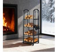 GOPLUS Range Buche Interieur Mobile 4 Roulettes Pivotantes 4 Accessoires Serviteur Cheminée Base Surélevée (47x33x122CM 4 Étagèr