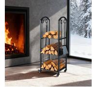 GOPLUS Range Buche Interieur Mobile 4 Roulettes Pivotantes 4 Accessoires Serviteur Cheminée Base Surélevée (40x30x108CM 3 Étagè