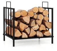 GOPLUS Range Bûches avec Poignée 45*33*46cm Porte Bûches en Acier Inoxydable Résistant avec Pattes Surélevées Charge de 50 kg