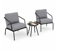 GOPLUS Salon de Jardin Exterieur 3 Pièces 2 Personnes Balcon Terrasse | Ensemble Bistrot de Patio à Structure Métallique avec 2 Fauteuils à Coussins Épais Amovibles et Table Basse Ronde