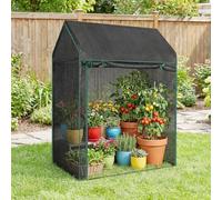GOPLUS Serre de Jardin PE avec 2 Fenêtre de Ventilation, 130x90x173 CM, Mini Serre de Jardin avec Porte Zippé Enroulable, Toit d’Ombrage Noire en PE, Tente d’Hivernage pour Légume Plante, Extérieur