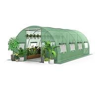 GOPLUS Serre de Jardin Tunnel 6x3x2m avec Cadre en Acier Galvanisé 4 Saisons, Serres de Jardin avec 10 Fenêtres Latérales et 2 Portes Zippers Enroulables, pour Légumes, Fruits, Fleurs, Vert