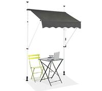 GOPLUS Store Banne Manuel Rétractable 1,5x1,2M (Gris) | Store Banne sans Percage Hauteur Réglable 2-3M, Auvent de Terrasse en Aluminium avec Tissu Oxford pour Balcon Patio Jardin