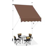GOPLUS Store Banne Manuel Rétractable 1,5x1,2M (Marron) | Store Banne sans Percage Hauteur Réglable 2-3M, Auvent de Terrasse en Aluminium avec Tissu Oxford pour Balcon Patio Jardin
