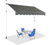 GOPLUS Store Banne Manuel Rétractable 2,5X1,2M (Gris) | Store Banne sans Percage Hauteur Réglable 2-3M, Auvent de Terrasse en Aluminium avec Tissu Oxford pour Balcon Patio Jardin