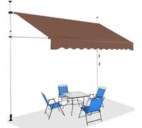 GOPLUS Store Banne Manuel Rétractable 2,5X1,2M (Marron) | Store Banne sans Percage Hauteur Réglable 2-3M, Auvent de Terrasse en Aluminium avec Tissu Oxford pour Balcon Patio Jardin