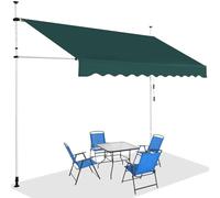 GOPLUS Store Banne Manuel Rétractable 2,5X1,2M (Vert) | Store Banne sans Percage Hauteur Réglable 2-3M, Auvent de Terrasse en Aluminium avec Tissu Oxford pour Balcon Patio Jardin