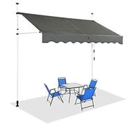 GOPLUS Store Banne Manuel Rétractable 2x1,2M (Gris) | Store Banne sans Percage Hauteur Réglable 2-3M, Auvent de Terrasse en Aluminium avec Tissu Oxford pour Balcon Patio Jardin