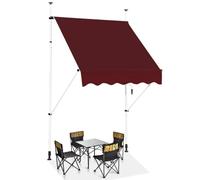 GOPLUS Store Banne Manuel Rétractable 2x1,2M (Rouge) | Store Banne sans Percage Hauteur Réglable 2-3M, Auvent de Terrasse en Aluminium avec Tissu Oxford pour Balcon Patio Jardin