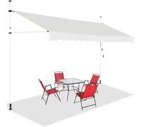 GOPLUS Store Banne Manuel Rétractable 3,5x1,2M (Beige) | Store Banne sans Percage Hauteur Réglable 2-3M, Auvent de Terrasse en Aluminium avec Tissu Oxford pour Balcon Patio Jardin