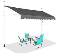 GOPLUS Store Banne Manuel Rétractable 3,5x1,2M (Gris) | Store Banne sans Percage Hauteur Réglable 2-3M, Auvent de Terrasse en Aluminium avec Tissu Oxford pour Balcon Patio Jardin
