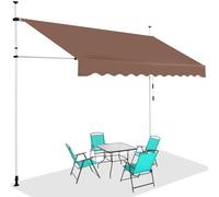 GOPLUS Store Banne Manuel Rétractable 3,5x1,2M (Marron) | Store Banne sans Percage Hauteur Réglable 2-3M, Auvent de Terrasse en Aluminium avec Tissu Oxford pour Balcon Patio Jardin