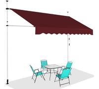 GOPLUS Store Banne Manuel Rétractable 3,5x1,2M (Rouge) | Store Banne sans Percage Hauteur Réglable 2-3M, Auvent de Terrasse en Aluminium avec Tissu Oxford pour Balcon Patio Jardin
