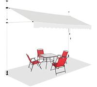 GOPLUS Store Banne Manuel Rétractable 3,95x1,2M (Beige) | Store Banne sans Percage Hauteur Réglable 2-3M, Auvent de Terrasse en Aluminium avec Tissu Oxford pour Balcon Patio Jardin