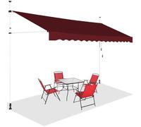 GOPLUS Store Banne Manuel Rétractable 3,95x1,2M (Rouge) | Store Banne sans Percage Hauteur Réglable 2-3M, Auvent de Terrasse en Aluminium avec Tissu Oxford pour Balcon Patio Jardin