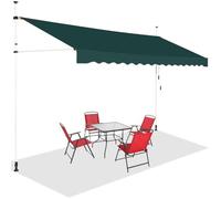 GOPLUS Store Banne Manuel Rétractable 3,95x1,2M (Vert) | Store Banne sans Percage Hauteur Réglable 2-3M, Auvent de Terrasse en Aluminium avec Tissu Oxford pour Balcon Patio Jardin
