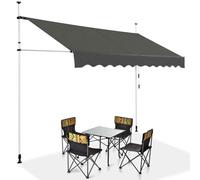 GOPLUS Store Banne Manuel Rétractable 3x1,2M (Gris) | Store Banne sans Percage Hauteur Réglable 2-3M, Auvent de Terrasse en Aluminium avec Tissu Oxford pour Balcon Patio Jardin