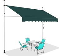 GOPLUS Store Banne Manuel Rétractable 3x1,2M (Vert) | Store Banne sans Percage Hauteur Réglable 2-3M, Auvent de Terrasse en Aluminium avec Tissu Oxford pour Balcon Patio Jardin