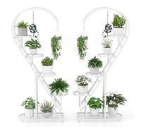 GOPLUS Support Plantes Interieur en Métal à 5 Niveaux, 148 CM de Haut, 2 PCS Porte Plante Interieur avec 10 Étagères à Latte, 4 Crochets Suspendues pour Plantes Forme Cœur, pour Salon, Chambre (Blanc)