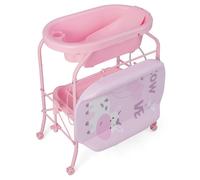 GOPLUS Table à Langer Bébé 0-12 Mois avec Baignoire 20L-Roulant et Pliable avec Espace de Rangement-Charge 35KG,Rose