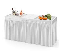 GOPLUS Table Camping Pliante à Glaçons 150 x 60 x 79 CM, Table de Pique-Nique Réglable avec Jupe Amovible et 2 Evier, Plateau en PEHD Épais, Idéal pour Jardin, Patio, Terrasse