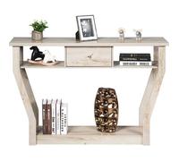 GOPLUS Table Console Anti-Bascule avec Tiroir et 3 Étagères,Console avec Base, Idéal pour Salon,Chambre,Entrée,120x30x81CM,Gris
