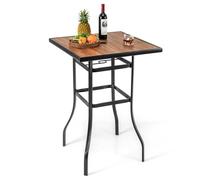 GOPLUS Table de Bar Carrée, Table de Jardin d'Extérieur avec Trou pour Parasol de 39mm, Plateau Imitation Bois et Cadre en Métal Robuste, Table Haute de Bistrot 70x70x102CM, pour Patio, Terrasse