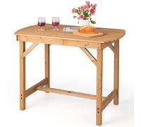 GOPLUS Table de Jardin en Bois de Sapin Massif 100X60X75 CM, Table de Salle à Manger Extérieure avec Trou de Parasol de 4 cm pour 4-6 Personnes, pour Pelouse, Patio, Jardin, Charge 180 KG