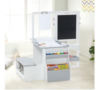 GOPLUS Table Enfant 3 Ans+ avec Chaise et Tableau Blanc Noir Réglable + Rangement-Rouleaux de Papier Interchangeables Gris+Blanc