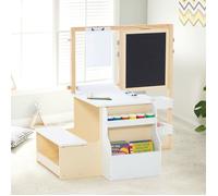 GOPLUS Table Enfant 3 Ans+ avec Chaise et Tableau Blanc Noir Réglable + Rangement-Rouleaux de Papier Interchangeables Blanc+Naturel