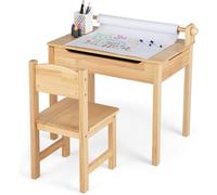 GOPLUS Table Enfant avec Chaise 3+ Ans-Table à Dessin Enfant avec Rouleau du Papier-Bureau d’Écriture en Bois avec Rangement