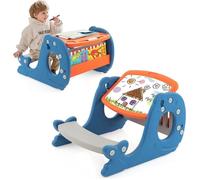 GOPLUS Table et Chaise Bébé avec Tableau Blanc Réglable-Banc Forme de Baleine-Charge 25 kg pour Enfants 1 an+ Bleu-67x54x39cm